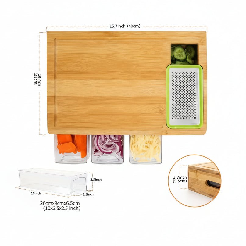 EcoWise Bamboo Cutting Board with Removable Blades and Storage Bowls
