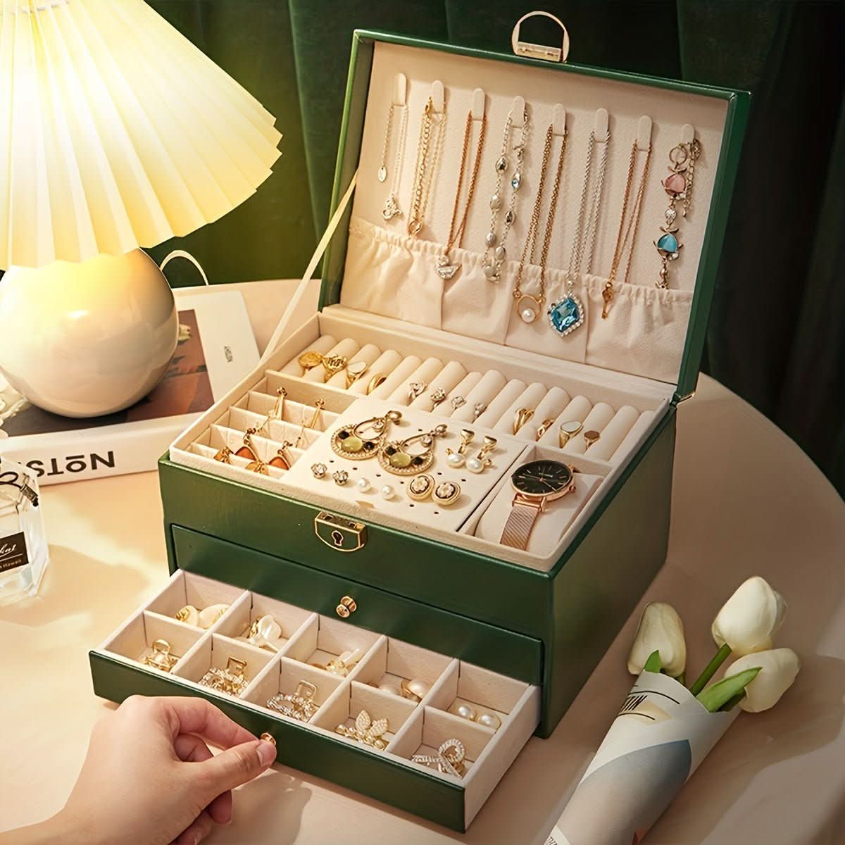 Sophisticated Leather Jewelry Organizer for Travel and Home