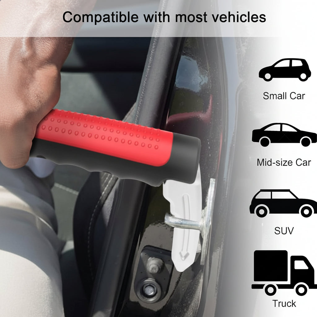 Automotive Safety Exit Tool with Glass Breaker and Grip Handle