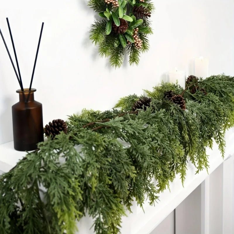 Evergreen Elegance: Artisan Christmas Garland with Cedar Touch
