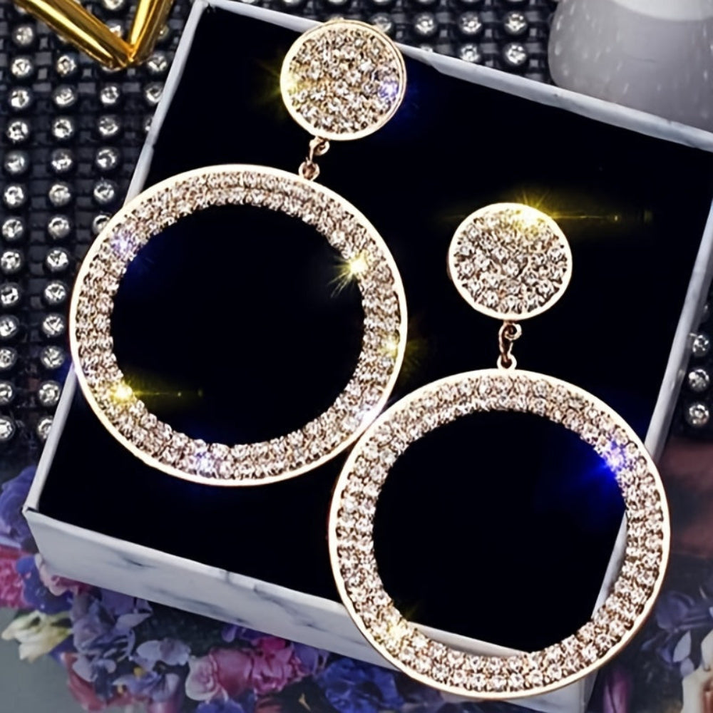 Stunning Gold Hoop Earrings with Rhinestone Accents