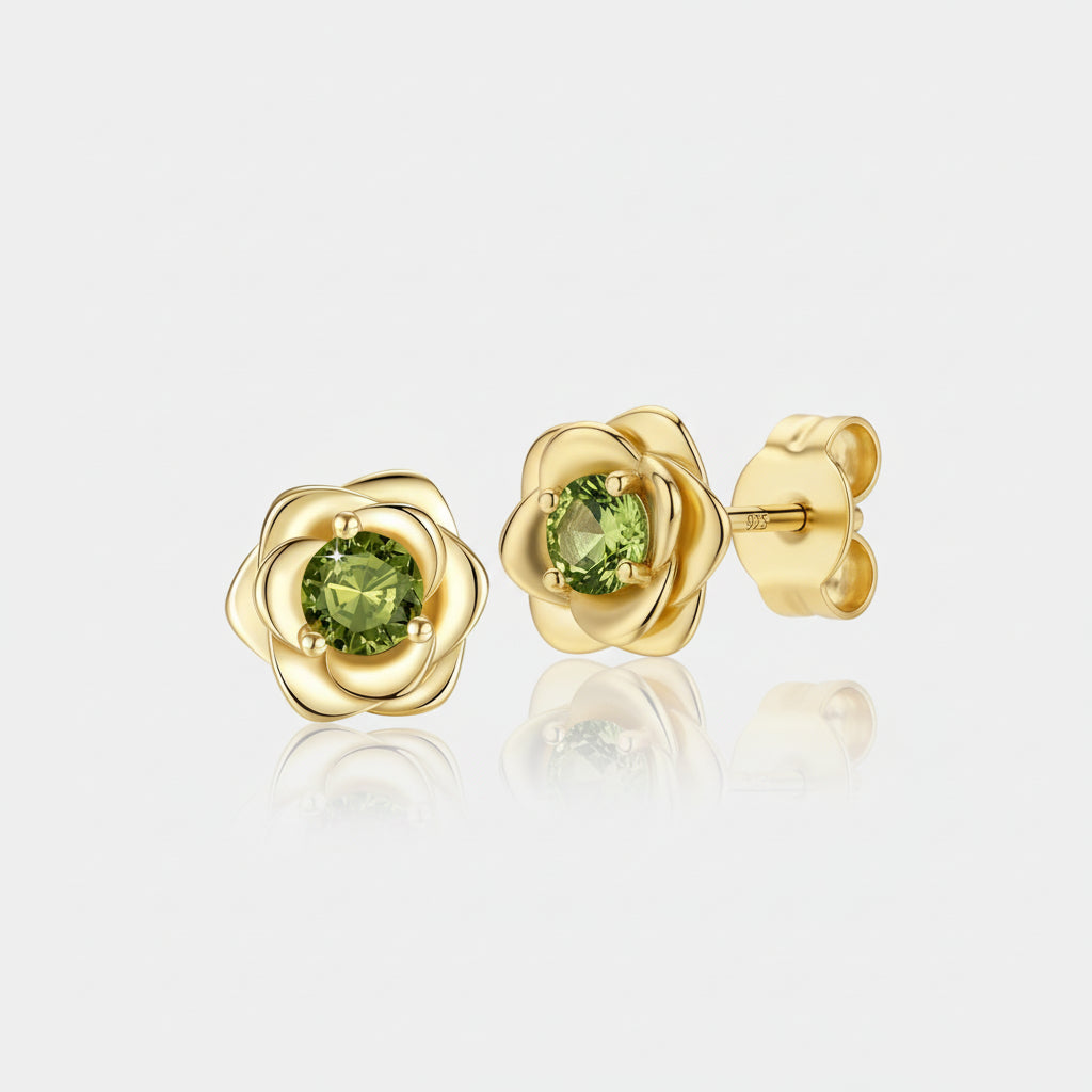 Elegant Floral Birthstone Gold Stud Earrings for Her