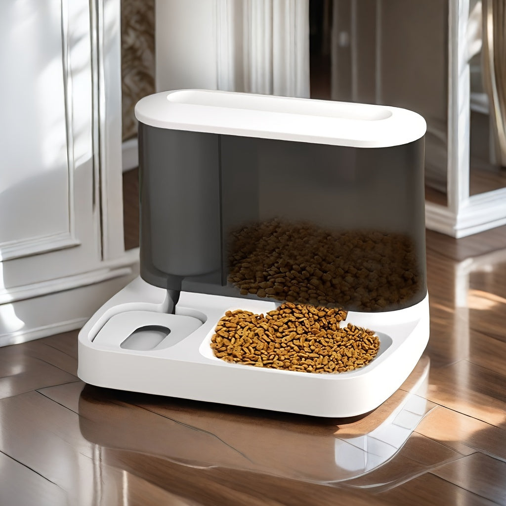 Gravity-Operated Pet Feeder and Water Dispenser – 2.8L Food, 1L Water, Clear, White