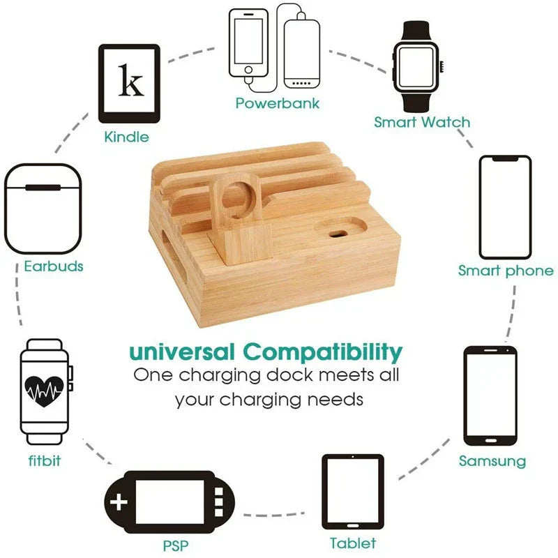 Bamboo Charging Station – 5-Port USB Hub with Cable Organizer