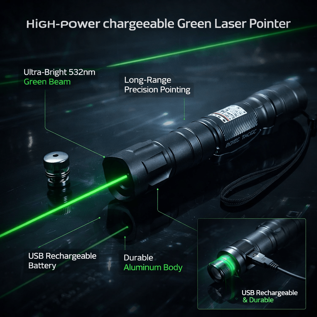 Rechargeable Green Laser Pointer - 532nm USB Eco Laser for Presentations and Stargazing