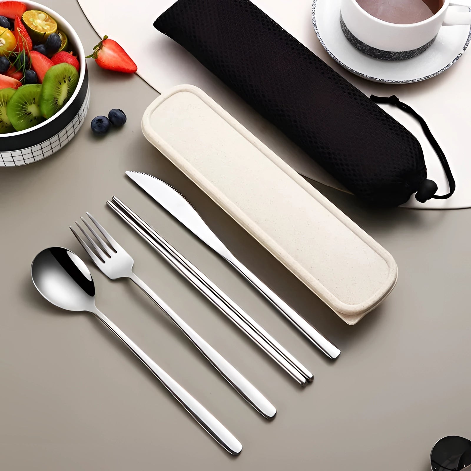Portable Stainless Steel Utensil Set with Case - Eco-Friendly Travel Flatware