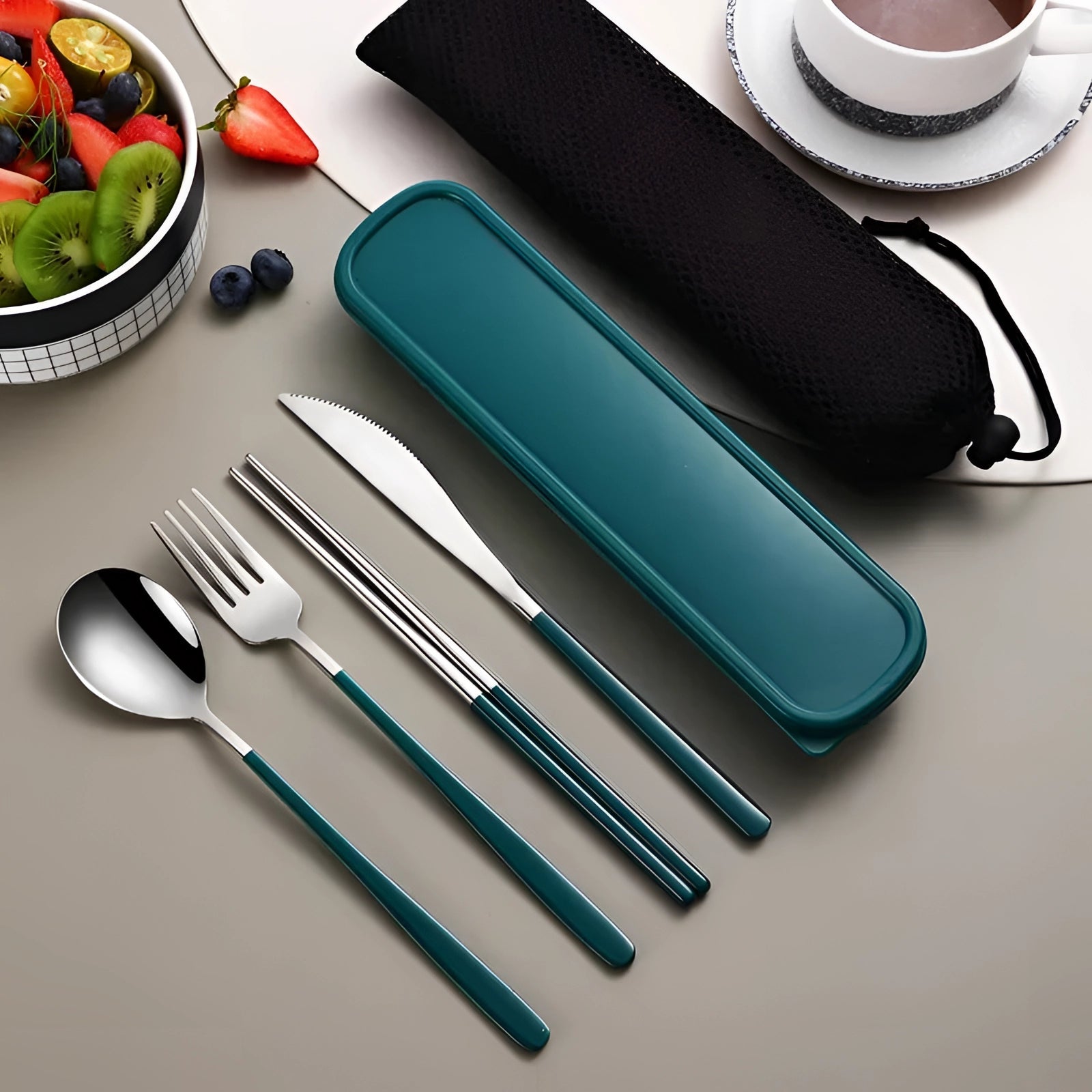 Portable Stainless Steel Utensil Set with Case - Eco-Friendly Travel Flatware