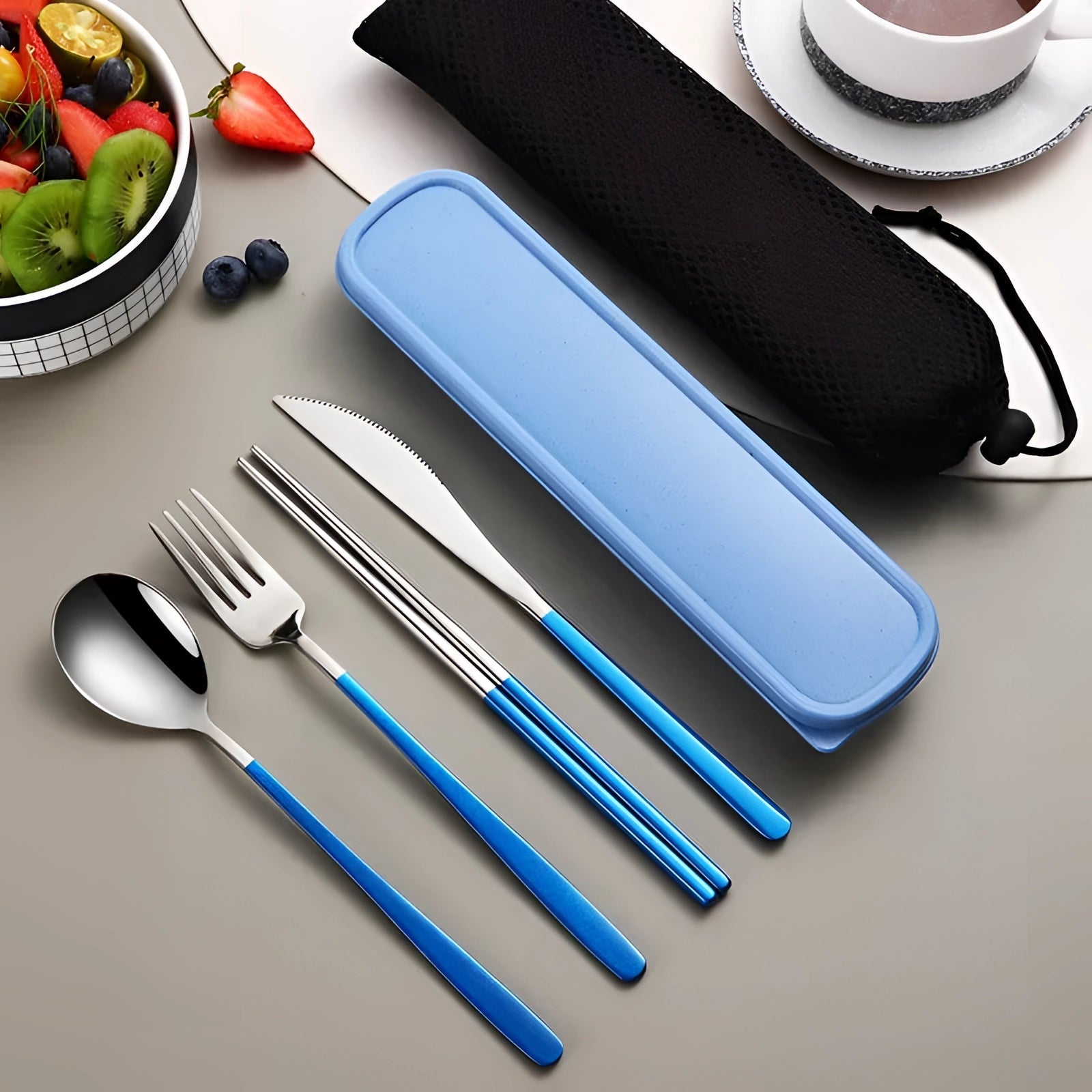 Portable Stainless Steel Utensil Set with Case - Eco-Friendly Travel Flatware