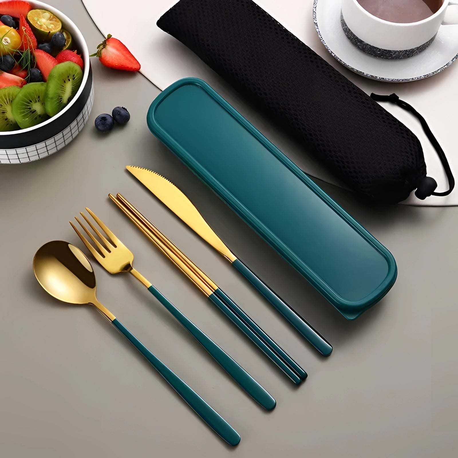 Portable Stainless Steel Utensil Set with Case - Eco-Friendly Travel Flatware