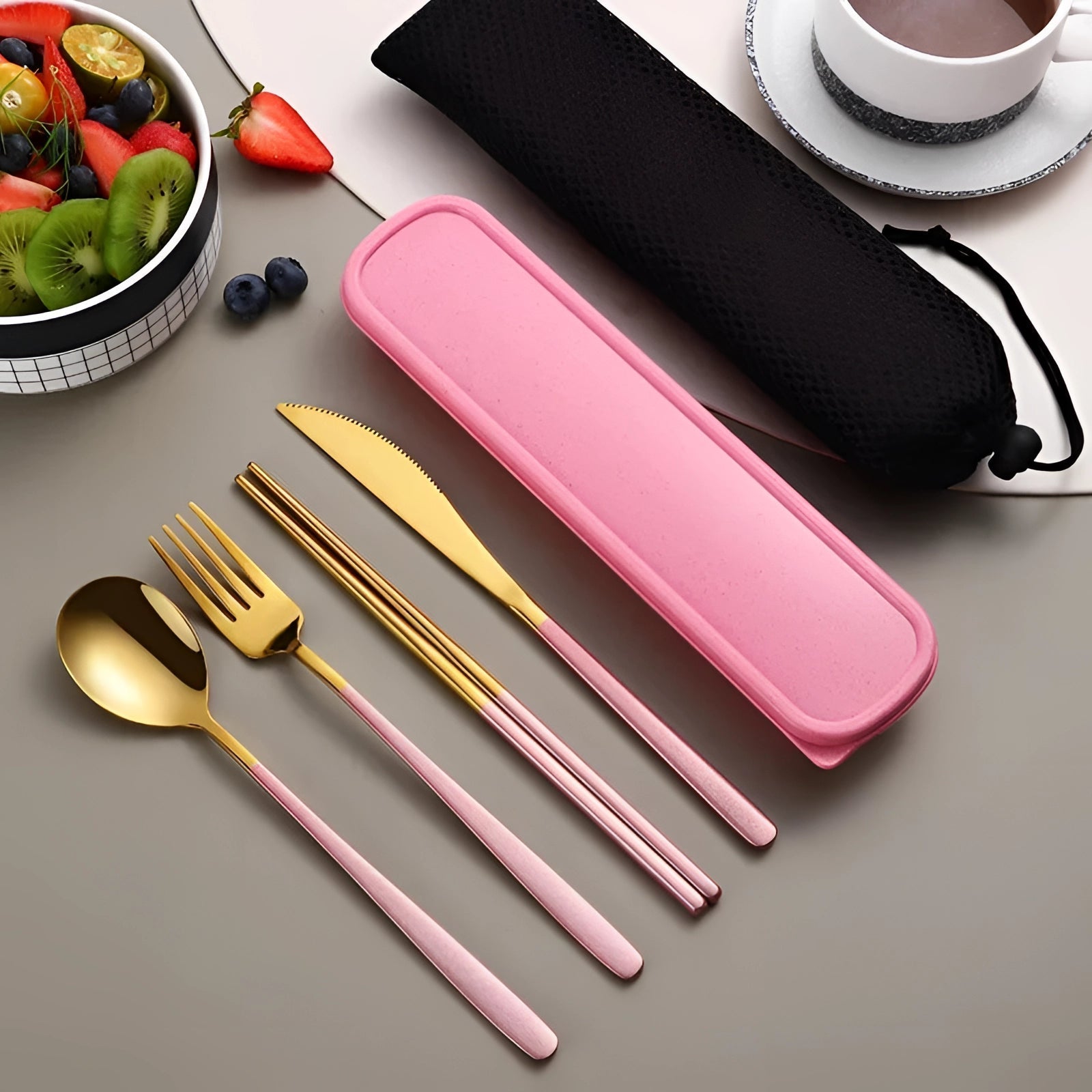 Portable Stainless Steel Utensil Set with Case - Eco-Friendly Travel Flatware