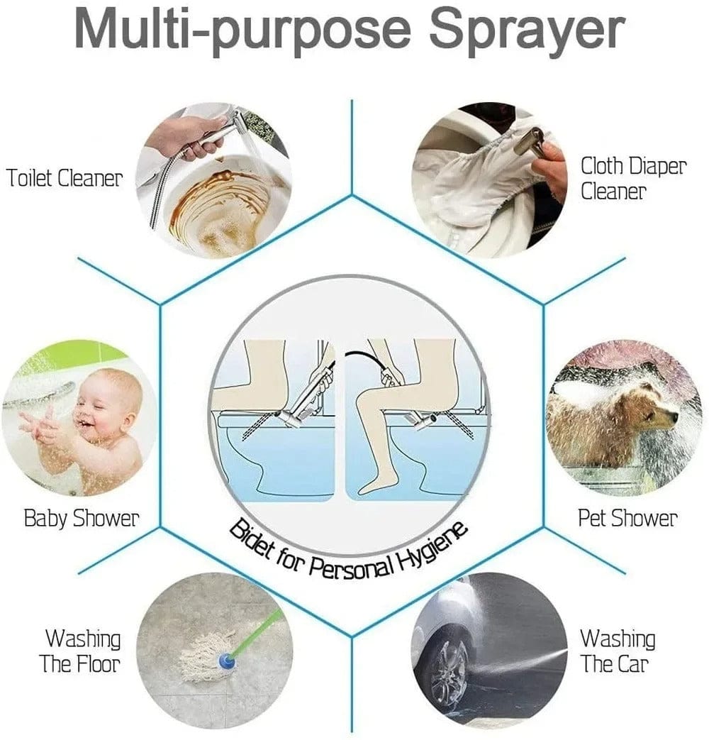Handheld Bidet Sprayer in Stainless Steel – Adjustable Pressure with Self-Cleaning Nozzle, Easy No-Drill Setup