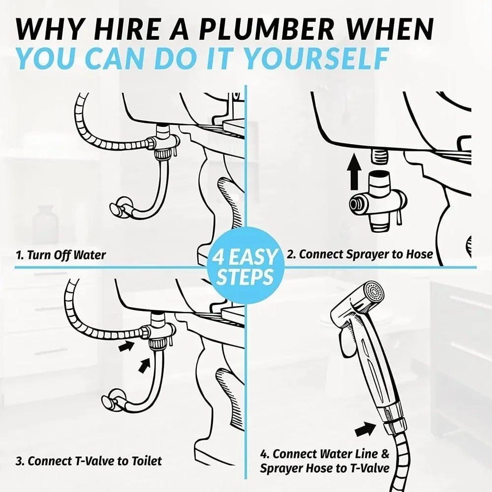 Handheld Bidet Sprayer in Stainless Steel – Adjustable Pressure with Self-Cleaning Nozzle, Easy No-Drill Setup