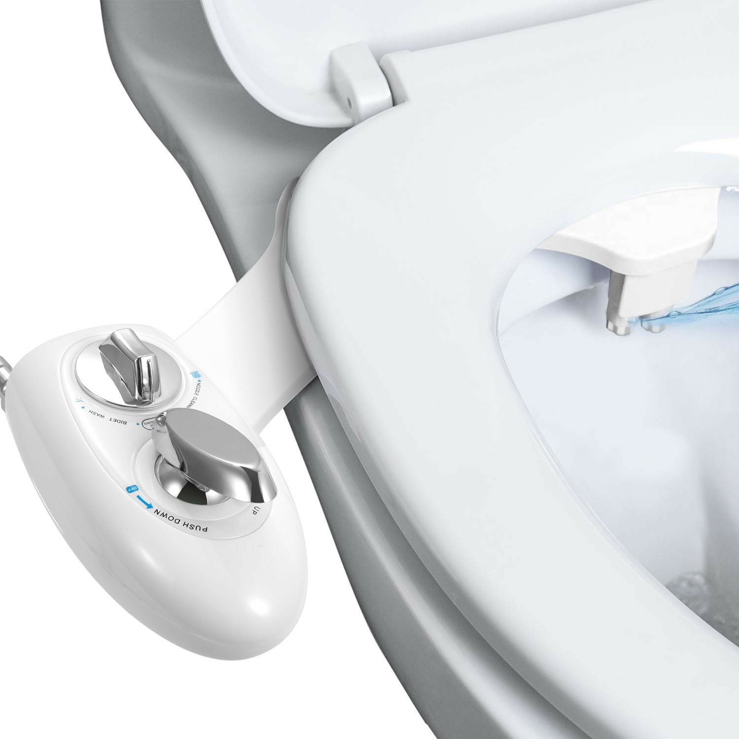 White Bidet Attachment for Standard Toilets - Dual Nozzle with Self-Cleaning