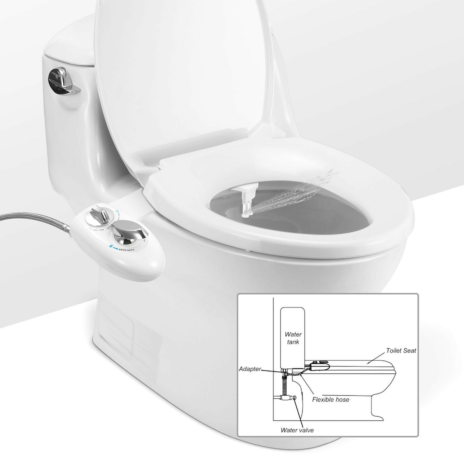White Bidet Attachment for Standard Toilets - Dual Nozzle with Self-Cleaning