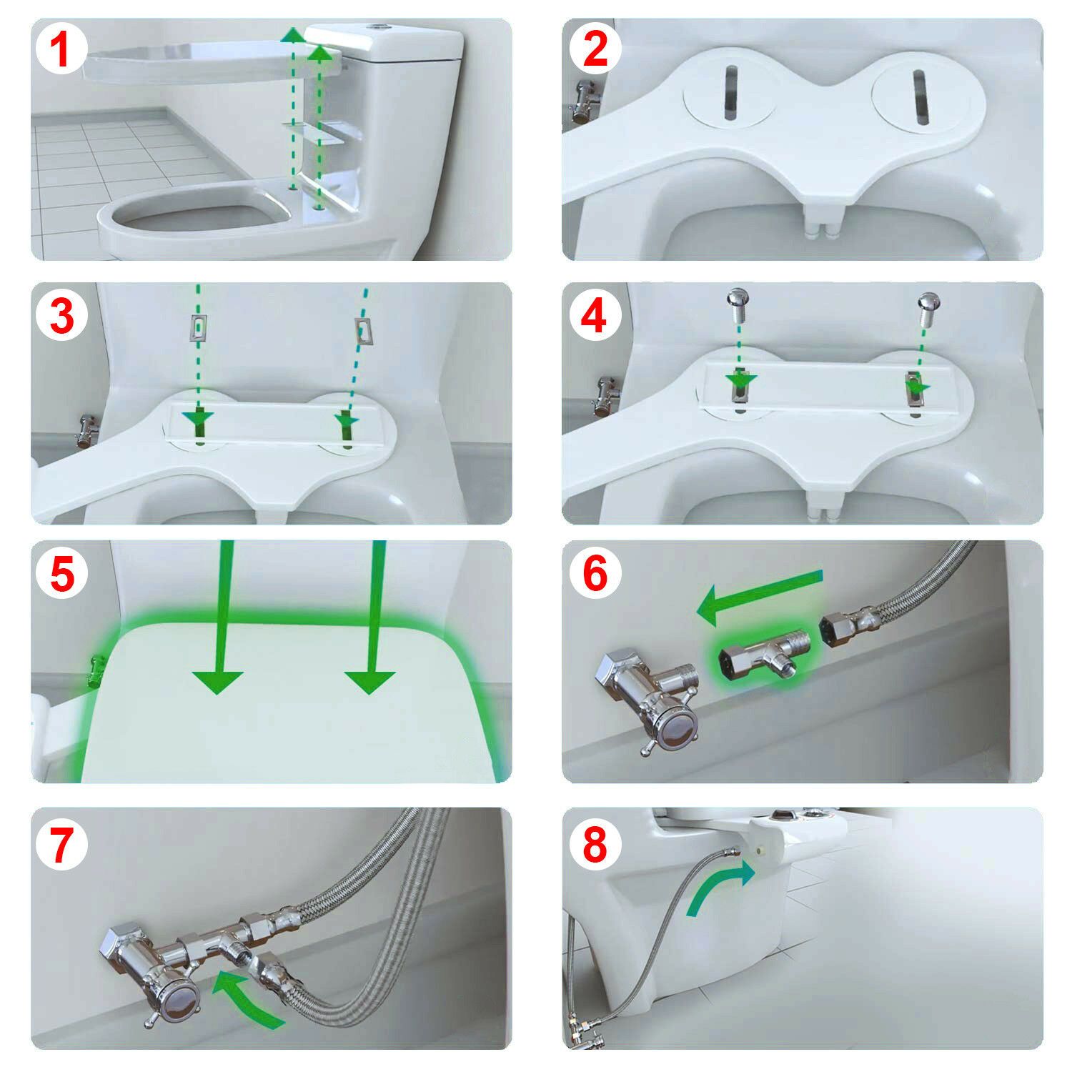 White Bidet Attachment for Standard Toilets - Dual Nozzle with Self-Cleaning