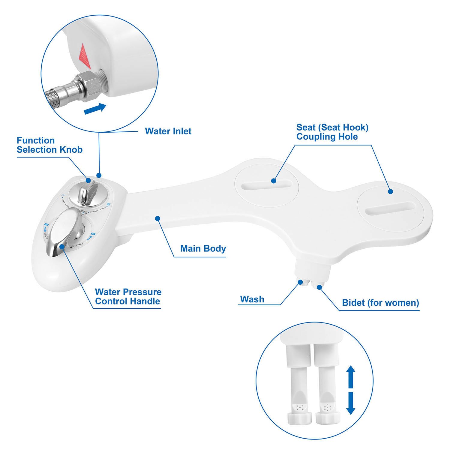 White Bidet Attachment for Standard Toilets - Dual Nozzle with Self-Cleaning