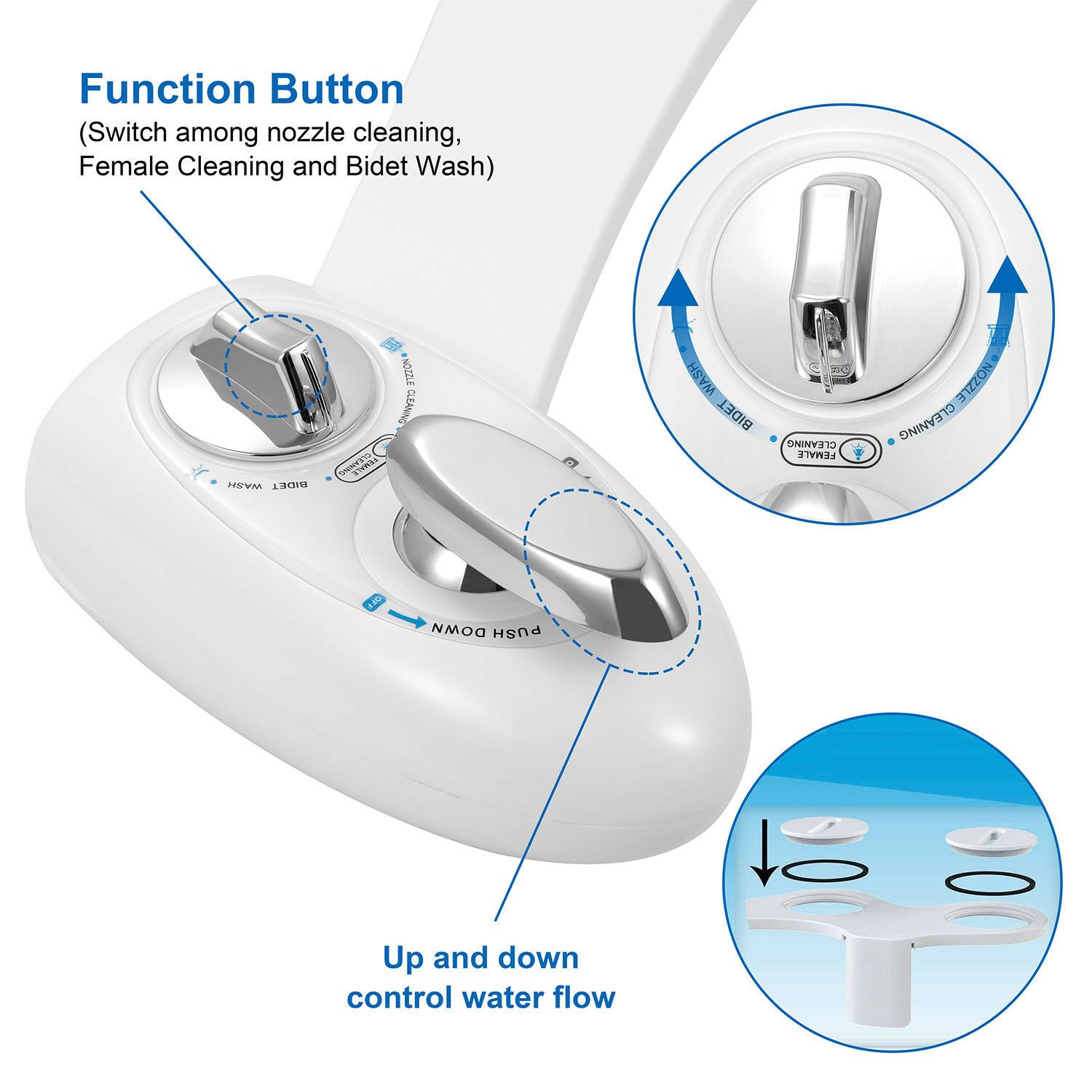 White Bidet Attachment for Standard Toilets - Dual Nozzle with Self-Cleaning