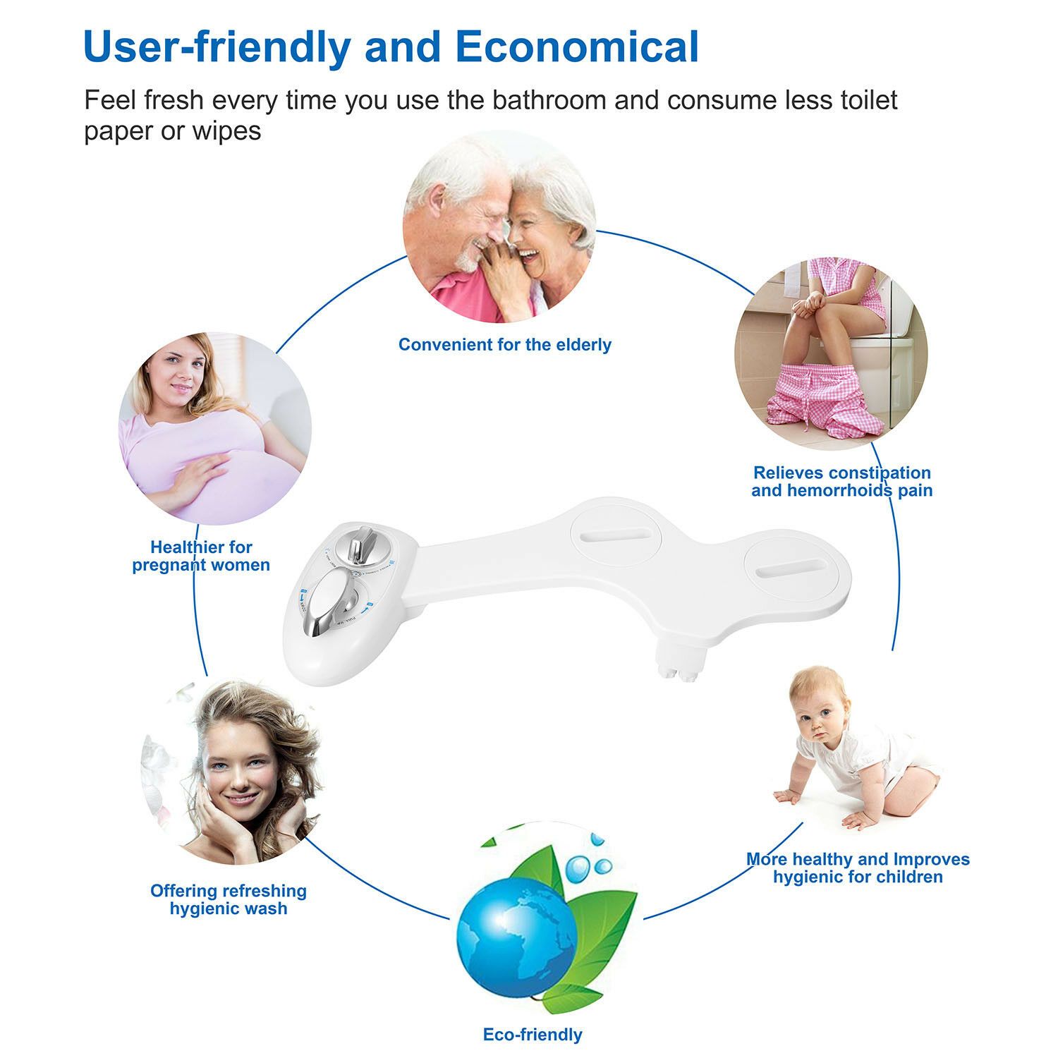 White Bidet Attachment for Standard Toilets - Dual Nozzle with Self-Cleaning