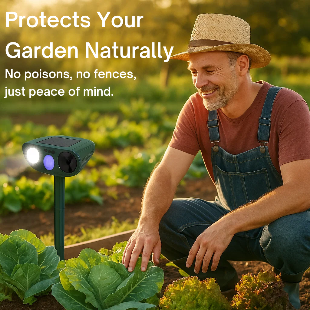 Solar-Powered Ultrasonic Rabbit Deterrent with Flashing Lights for Gardens