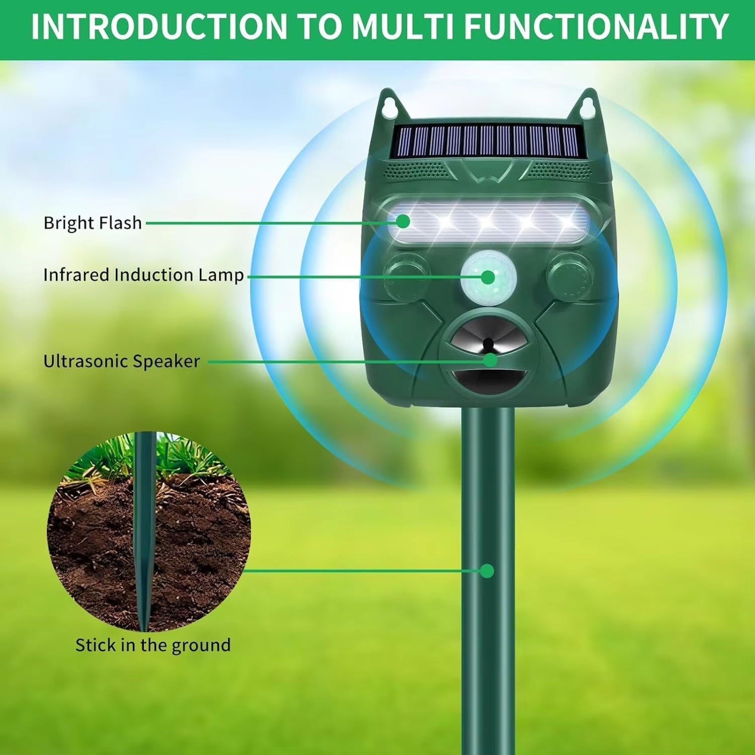 Ultrasonic Solar-Powered Cat and Bird Repellent for Garden Pest Control
