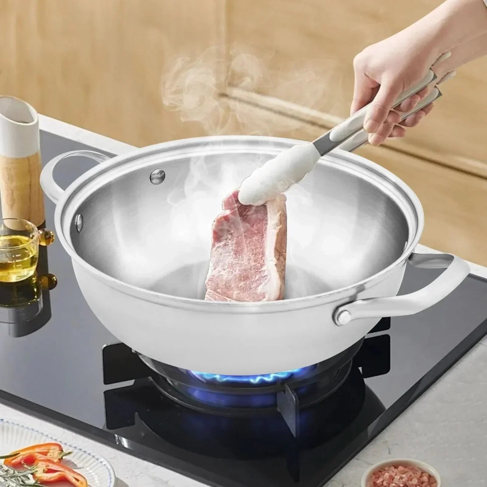 Versatile Stainless Steel Cooking Pot with Glass Lid for All Heat Sources
