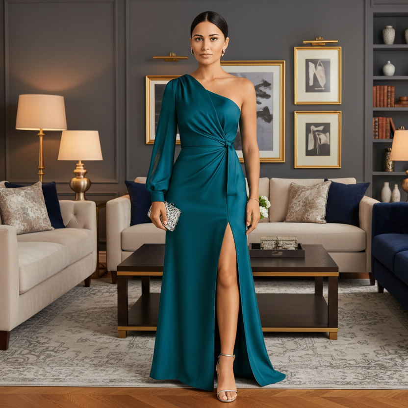 Elegant Asymmetrical One-Shoulder Dress with Chic Slit