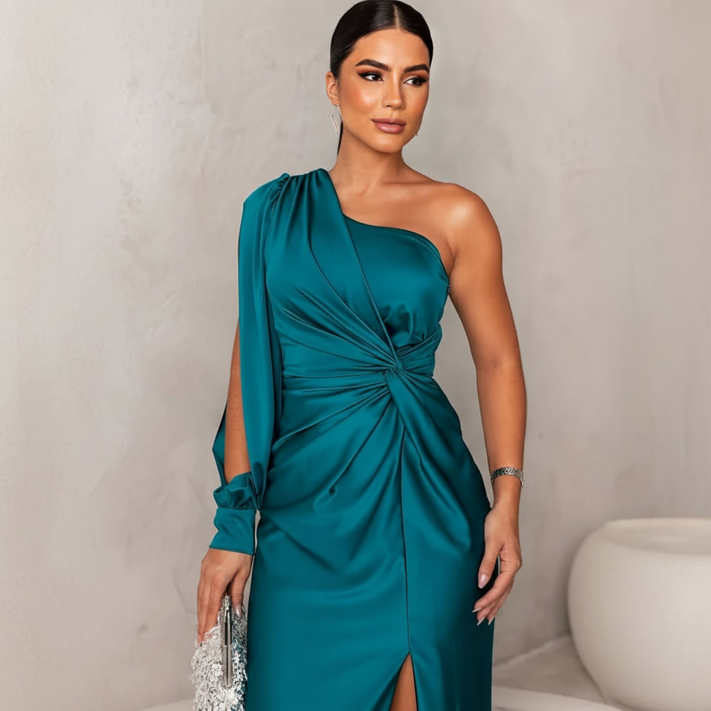 Elegant Asymmetrical One-Shoulder Dress with Chic Slit