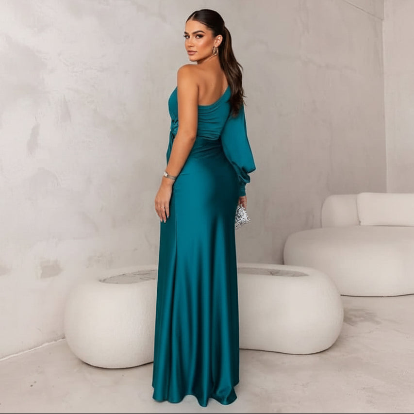 Elegant Asymmetrical One-Shoulder Dress with Chic Slit