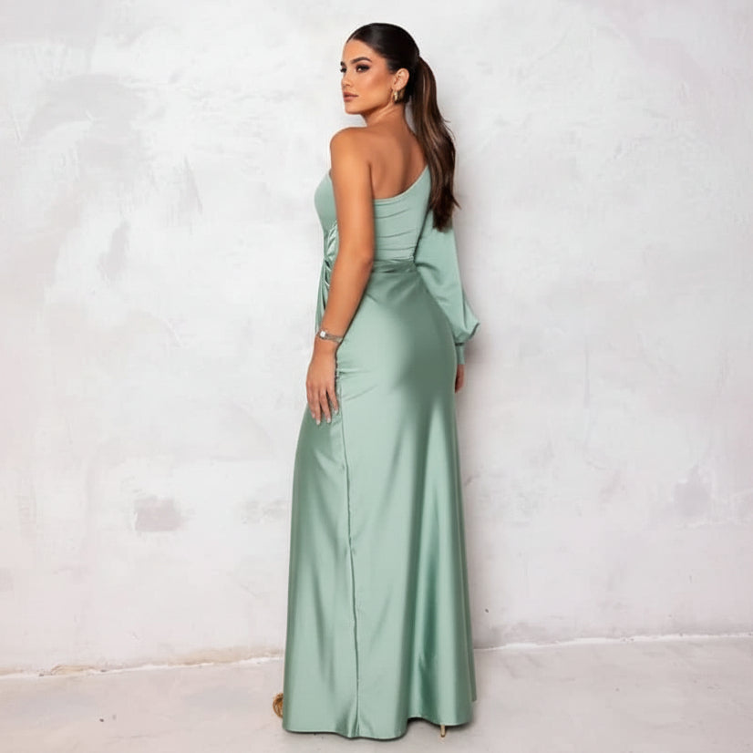 Elegant Asymmetrical One-Shoulder Dress with Chic Slit