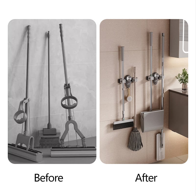 Space-Saving Mop and Broom Organizer with Strong Suction Cups
