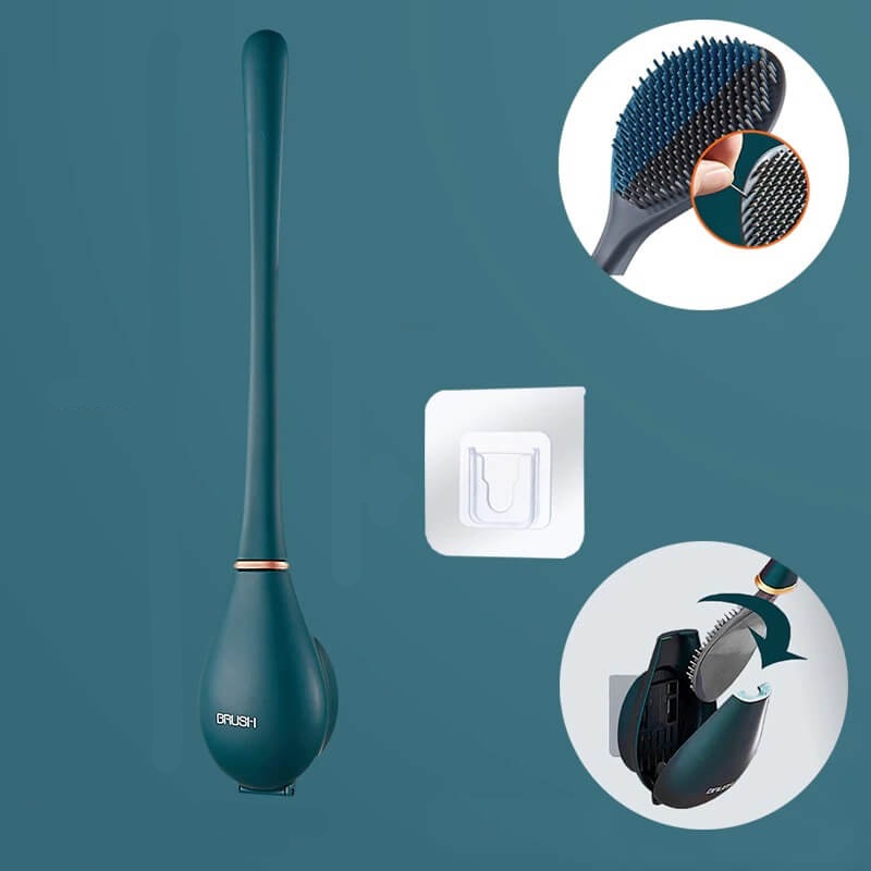 Wall-Mounted Toilet Brush with Flexible Head and Quick-Dry Holder