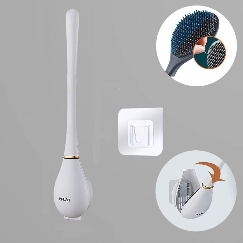 Wall-Mounted Toilet Brush with Flexible Head and Quick-Dry Holder