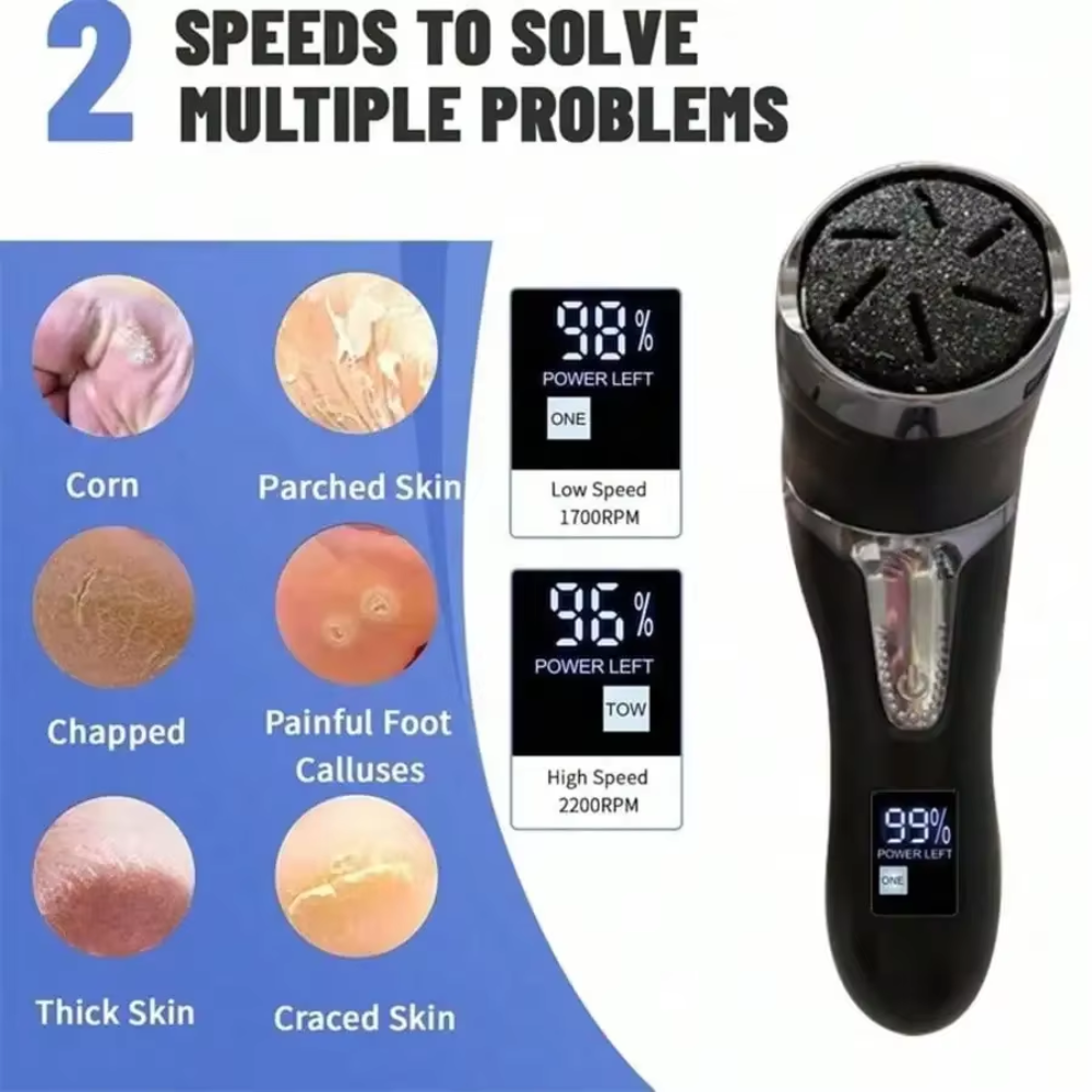 Rechargeable Pedicure Device with LCD, Dust Collection, and Callus Removal