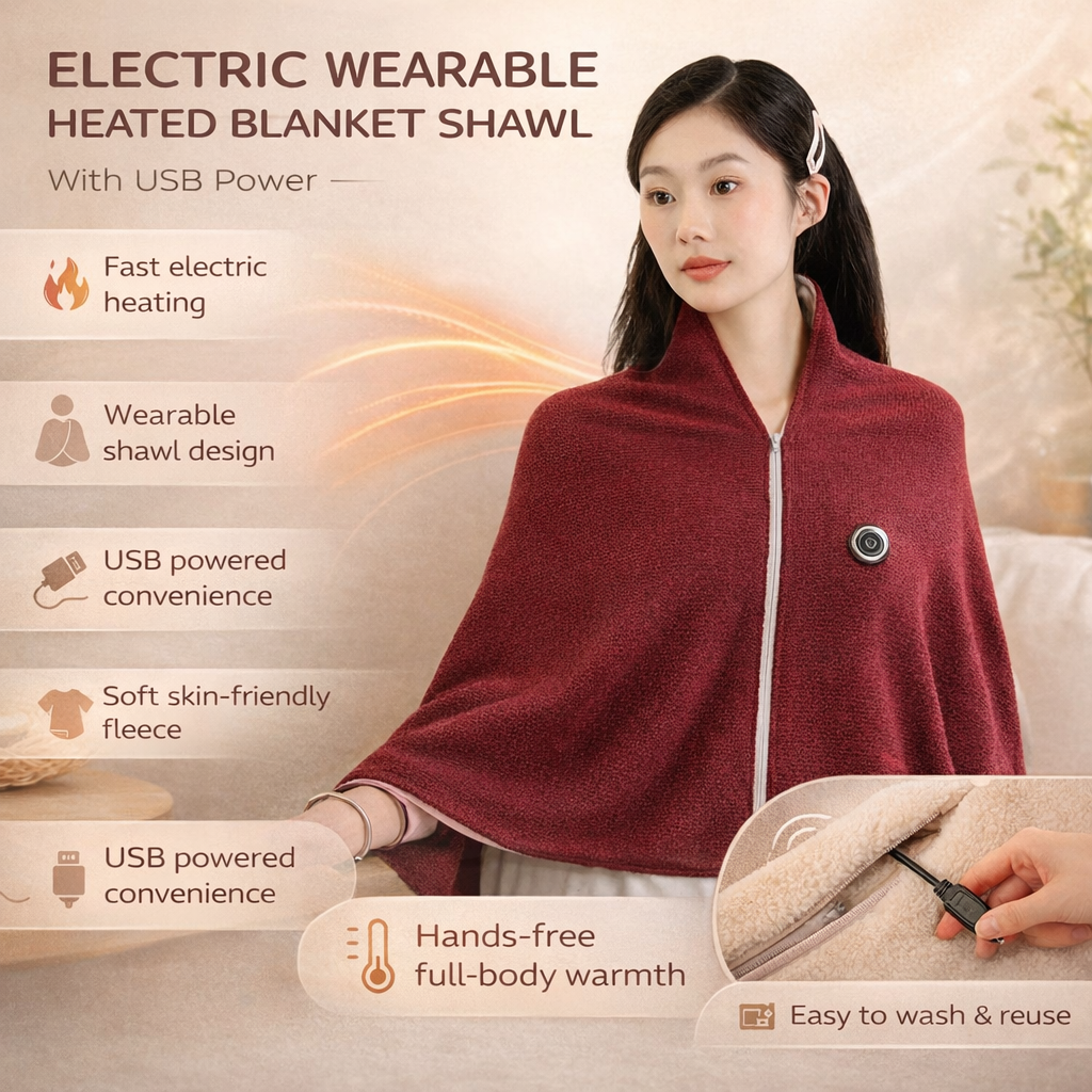 CozyWrap USB Heated Shawl: Instant Warmth for Home and Travel