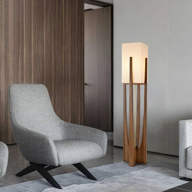 LED Floor Lamp with Bamboo and Wood | Chrome Finish | 53cm & 82cm