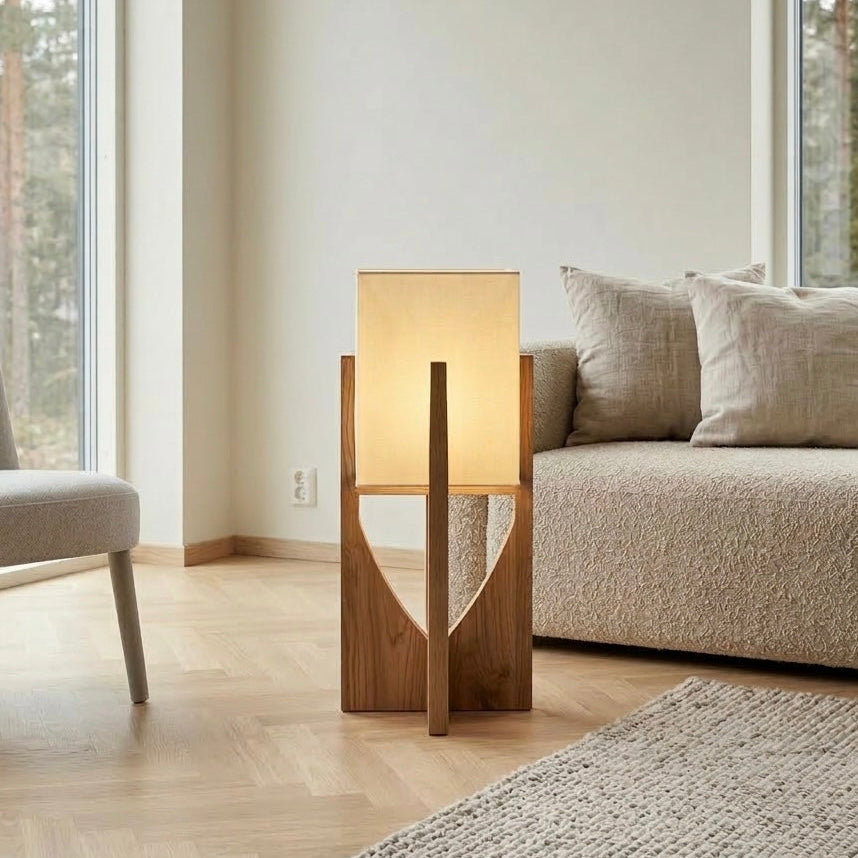 LED Floor Lamp with Bamboo and Wood | Chrome Finish | 53cm & 82cm