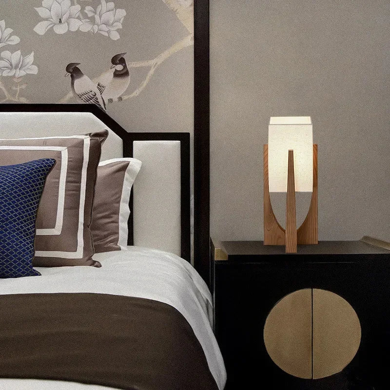 LED Floor Lamp with Bamboo and Wood | Chrome Finish | 53cm & 82cm