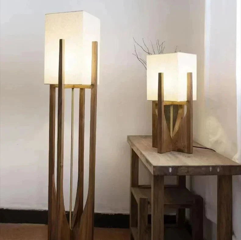 LED Floor Lamp with Bamboo and Wood | Chrome Finish | 53cm & 82cm