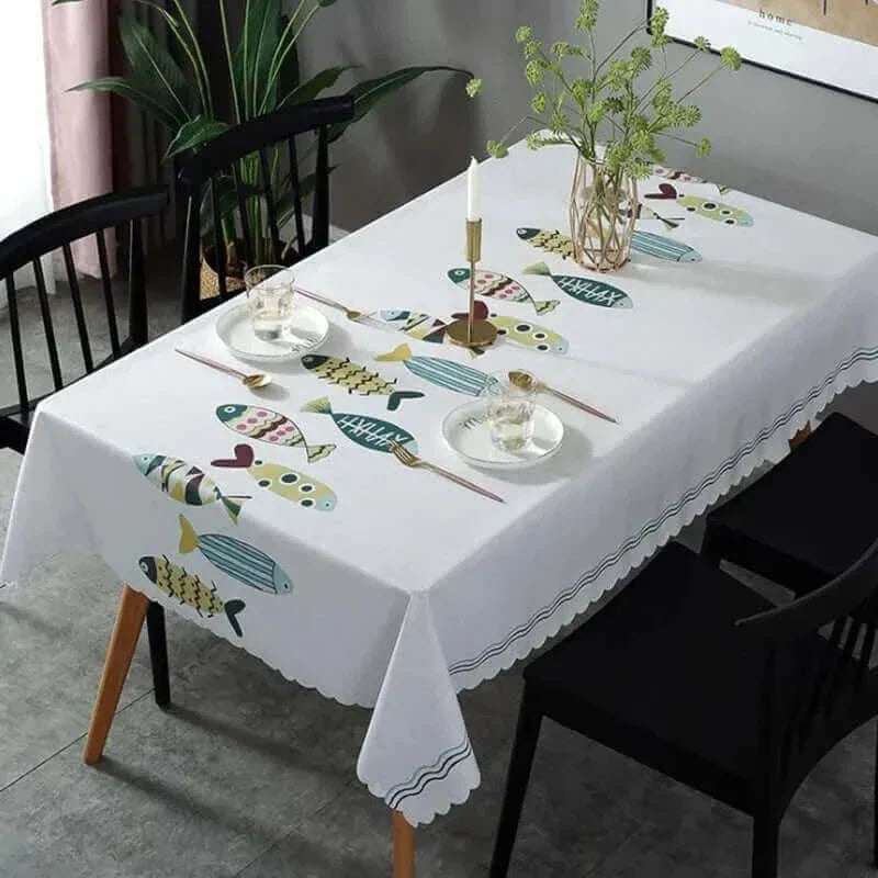 Stylish Tablecloth with Aquatic Design | Durable, Stain-Resistant Oxford Fabric