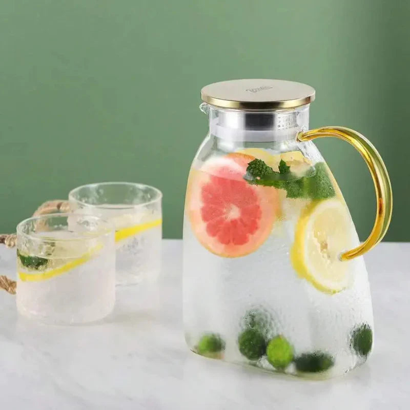 Borosilicate Glass Water Jug with Lid and Handle – Perfect for Iced Tea and Juices