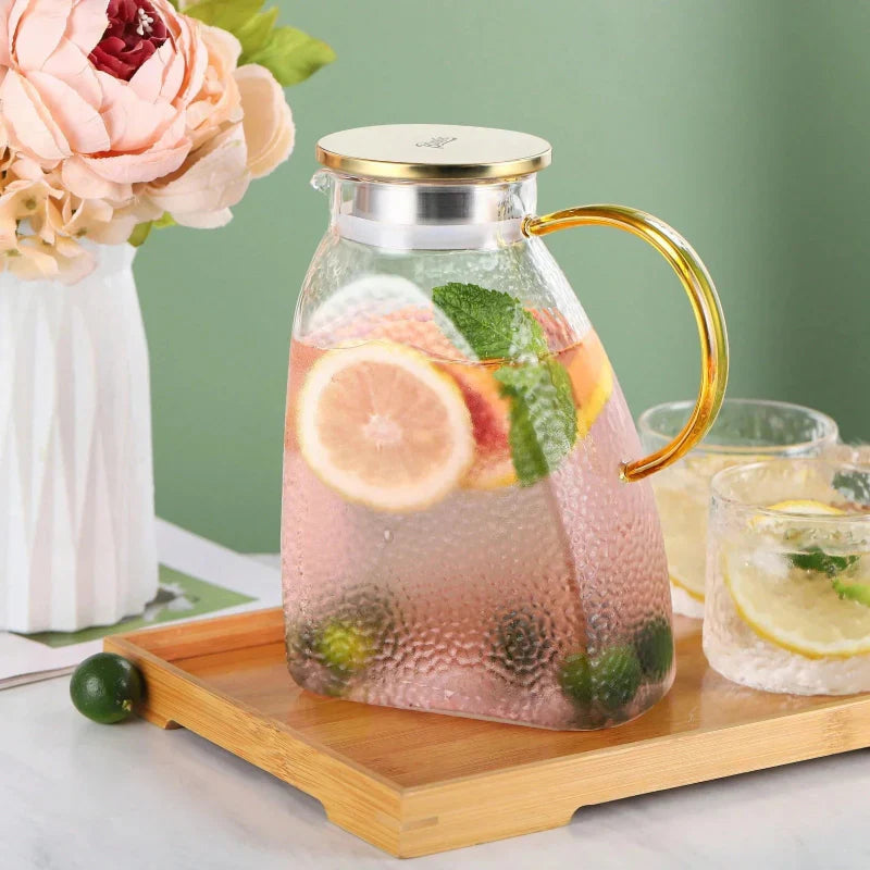 Borosilicate Glass Water Jug with Lid and Handle – Perfect for Iced Tea and Juices