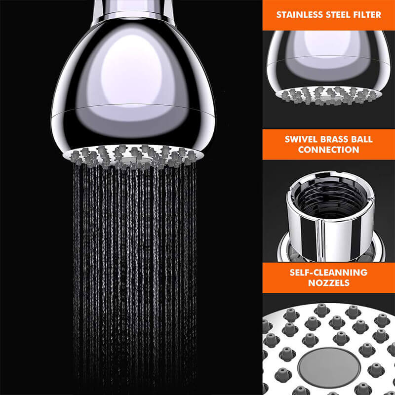 Chrome, Matte Black & Brushed Nickel High-Pressure Showerhead with Anti-Clog Nozzles - G1/2 Brass