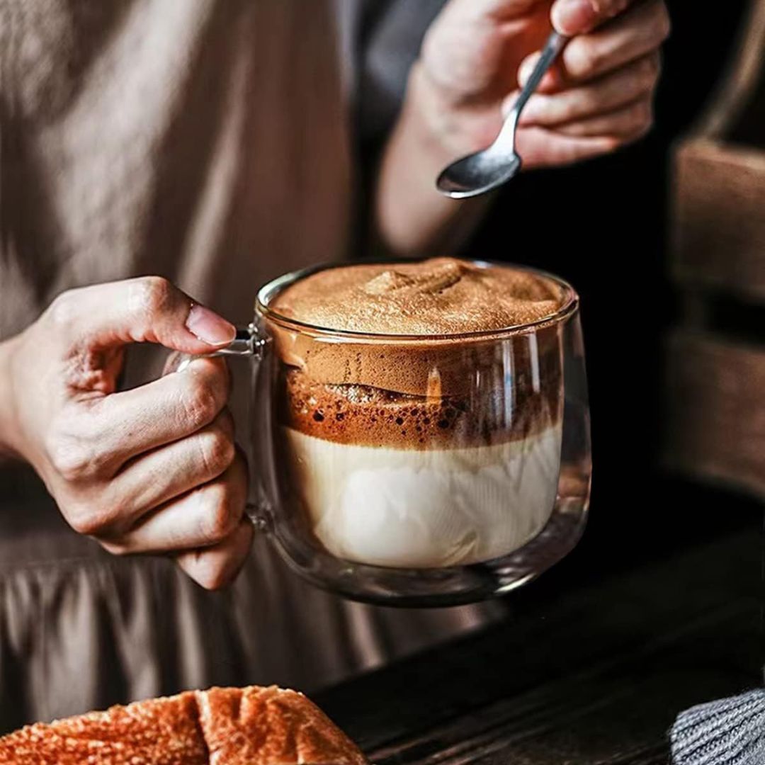 Borosilicate Double-Wall Coffee Mugs Set of 4 - 300ml, Dishwasher Safe
