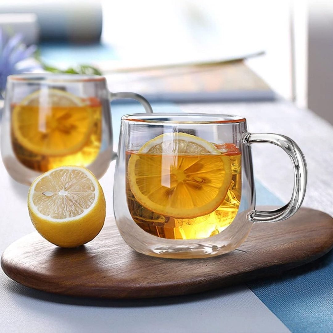 Borosilicate Double-Wall Coffee Mugs Set of 4 - 300ml, Dishwasher Safe