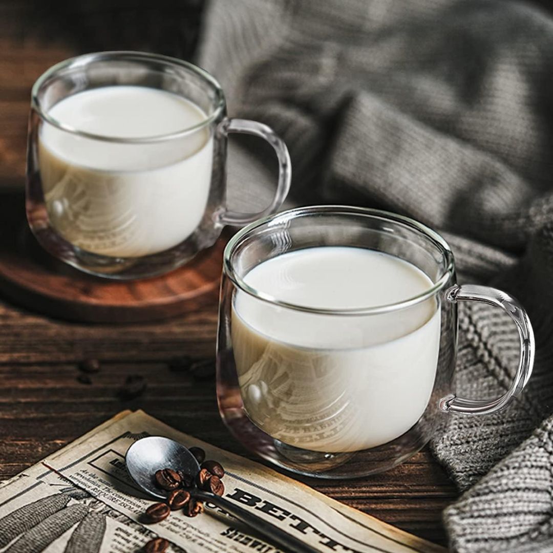 Borosilicate Double-Wall Coffee Mugs Set of 4 - 300ml, Dishwasher Safe