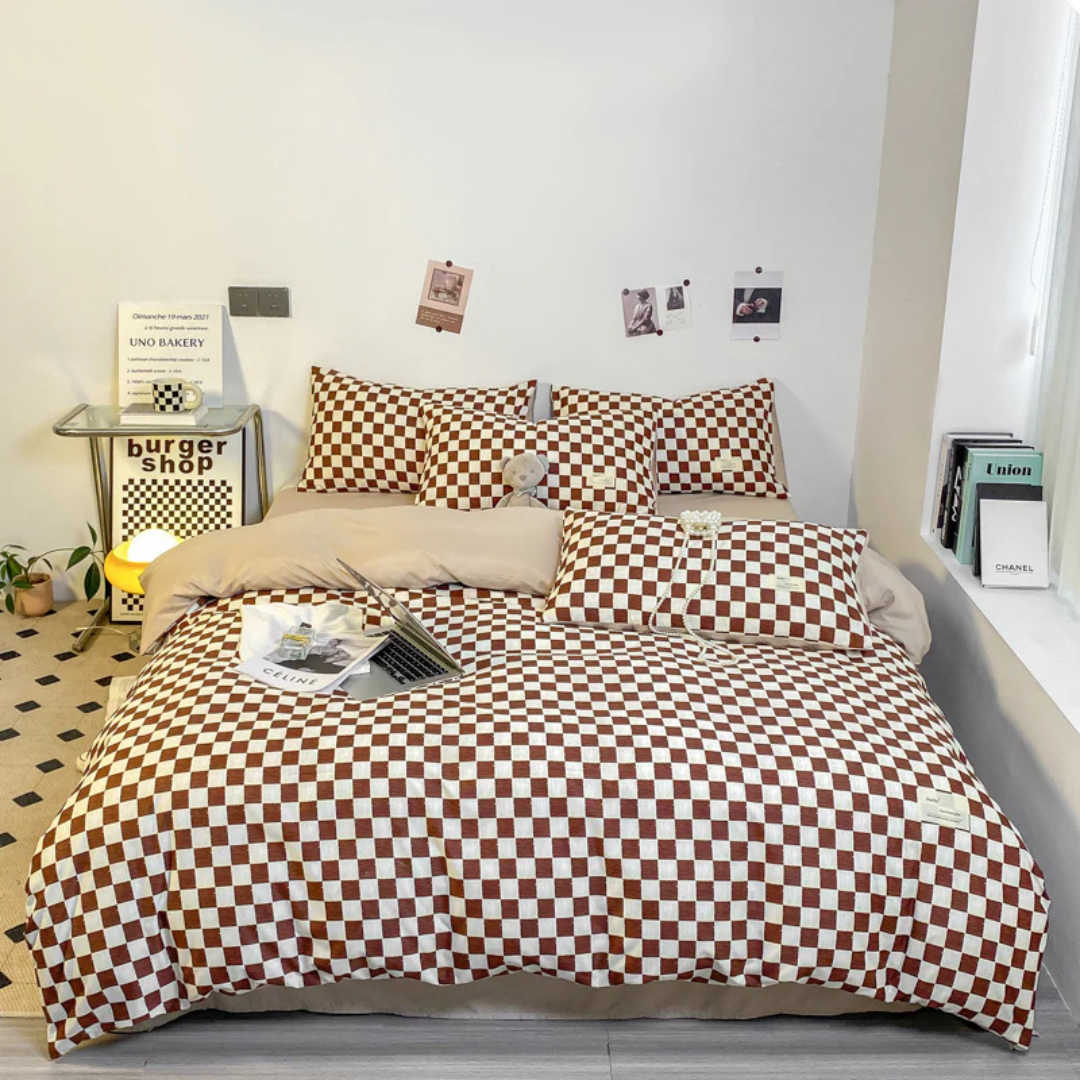 Checkered Duvet Cover Set – Soft, Breathable Fabric for All-Season Use