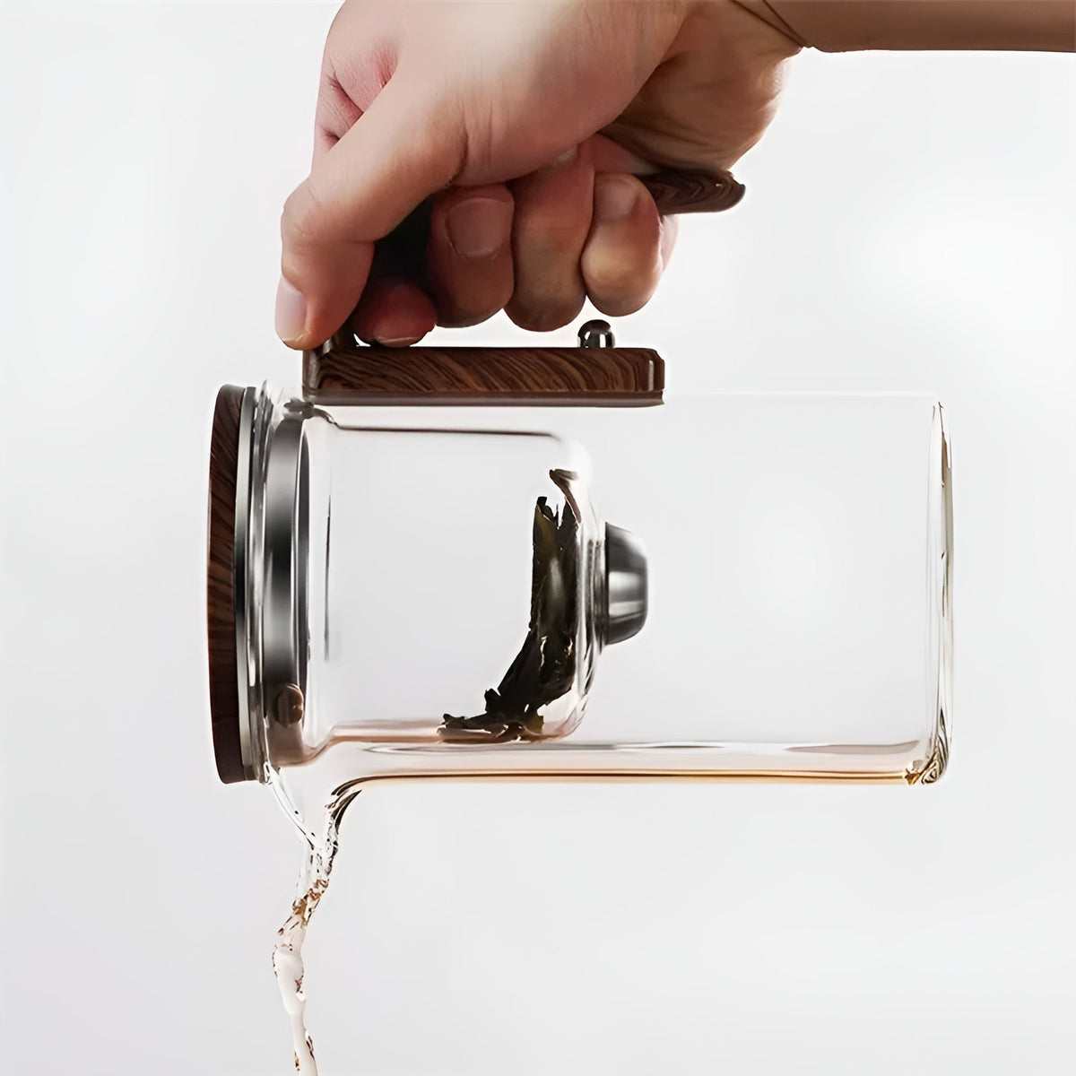 Stylish Glass Teapot with Wooden Grip - Brews 4-6 Cups