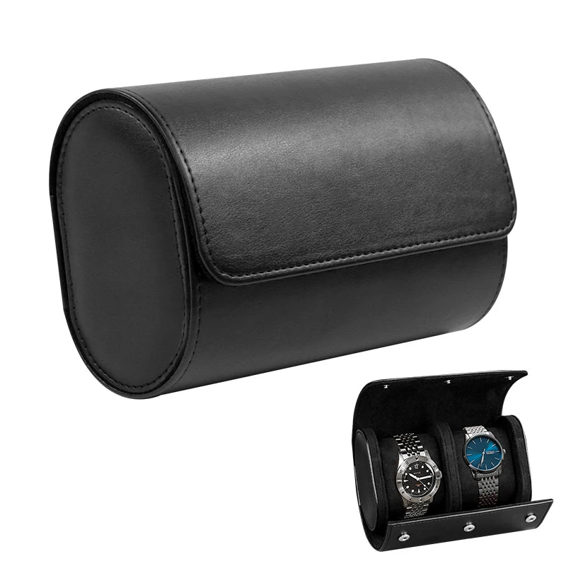 Cushioned Travel Organizer for Watches – 3-Slot Leather Roll in Brown and Black