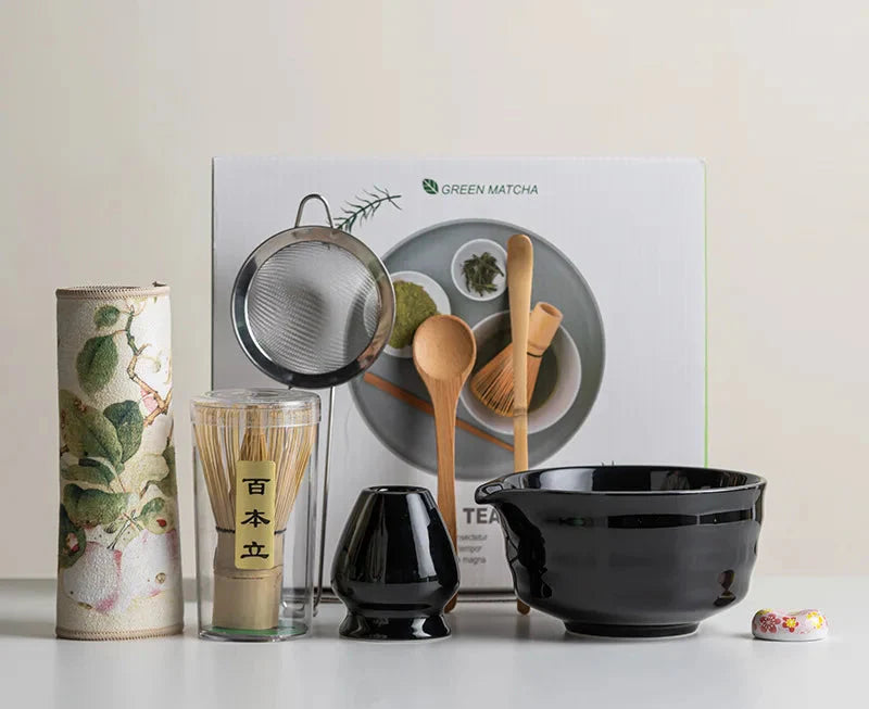 Complete 8-Piece Matcha Kit with Ceramic Bowl, Whisk, and Bamboo Frother