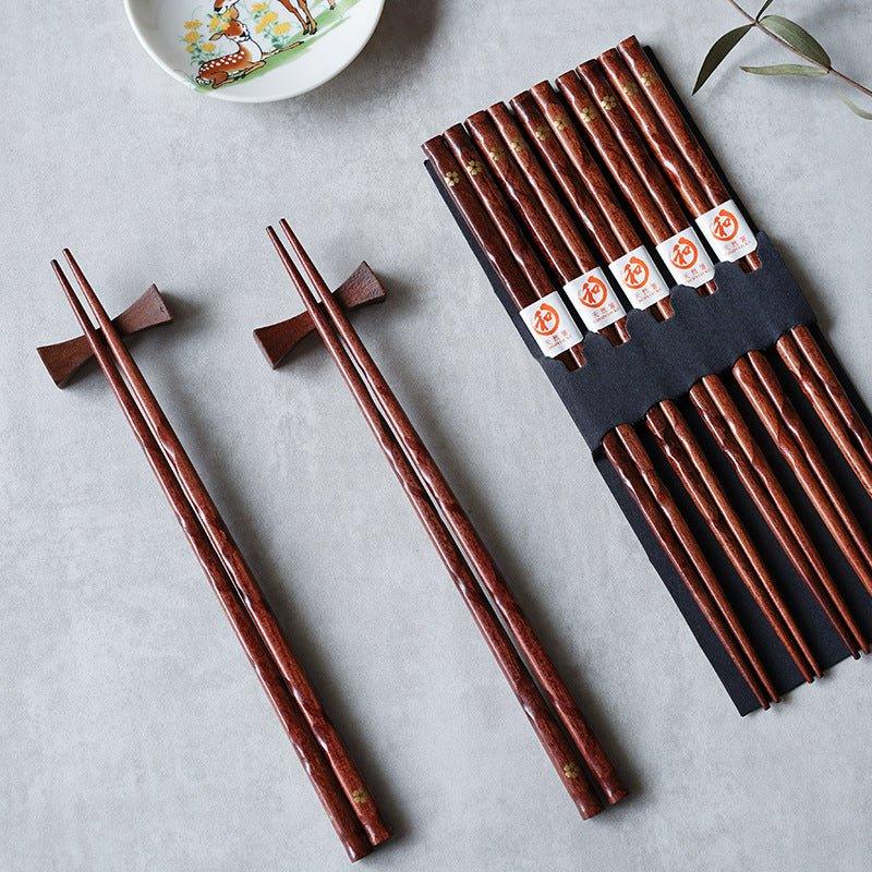 Japanese Cuisine Chopsticks Set - Wooden with Golden Cherry Blossom Design